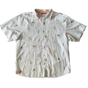 Tommy Bahama Mens Nova Wave Flocktail Button Up Shirt XL Surf, Flamingo, Drinks